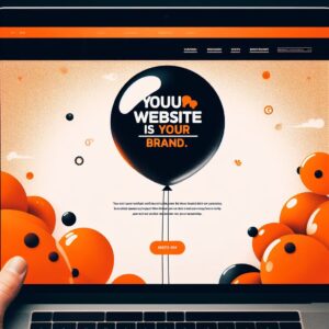 Orange and black balloons with the text your website is your brand.
